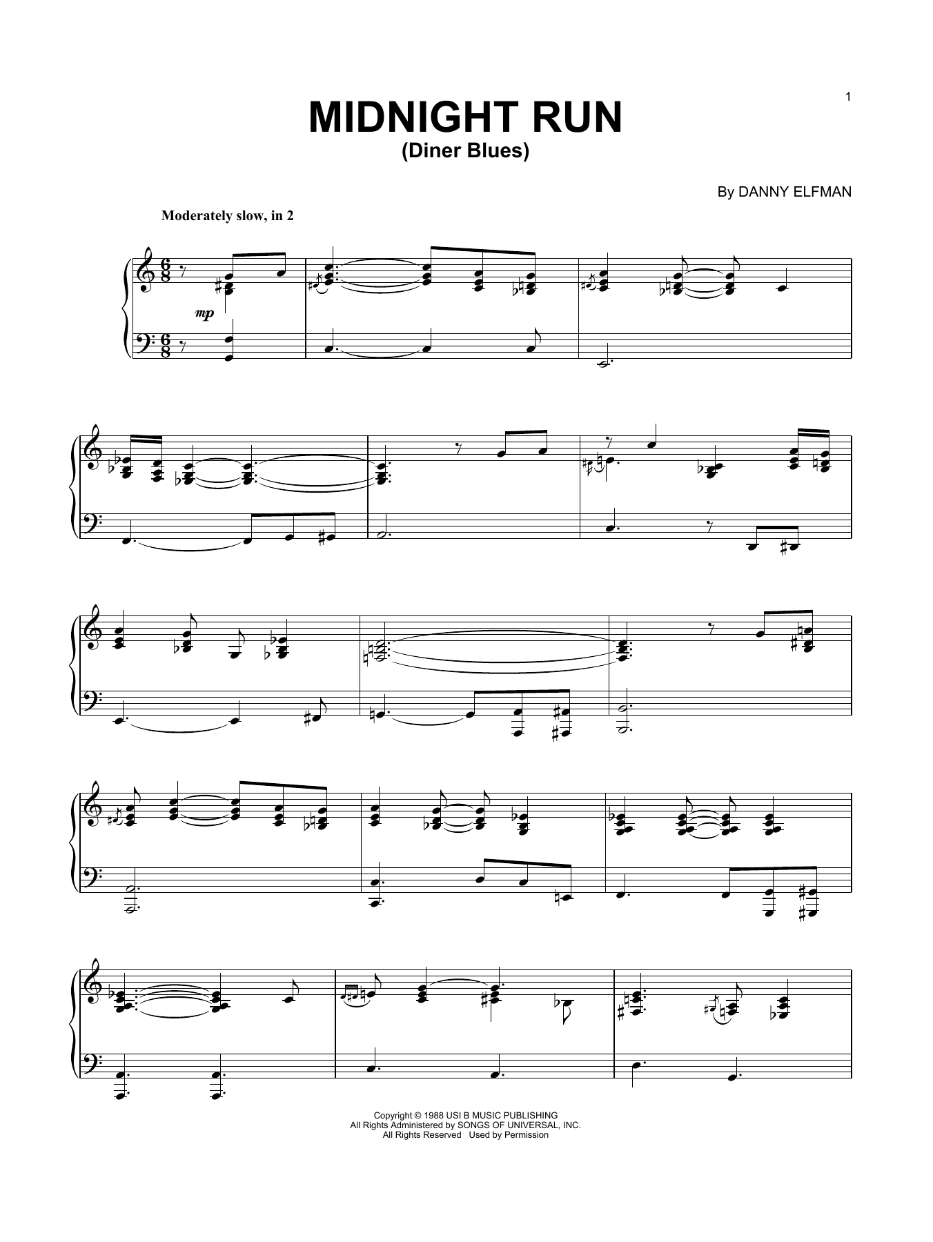 Danny Elfman Diner Blues Sheet Music