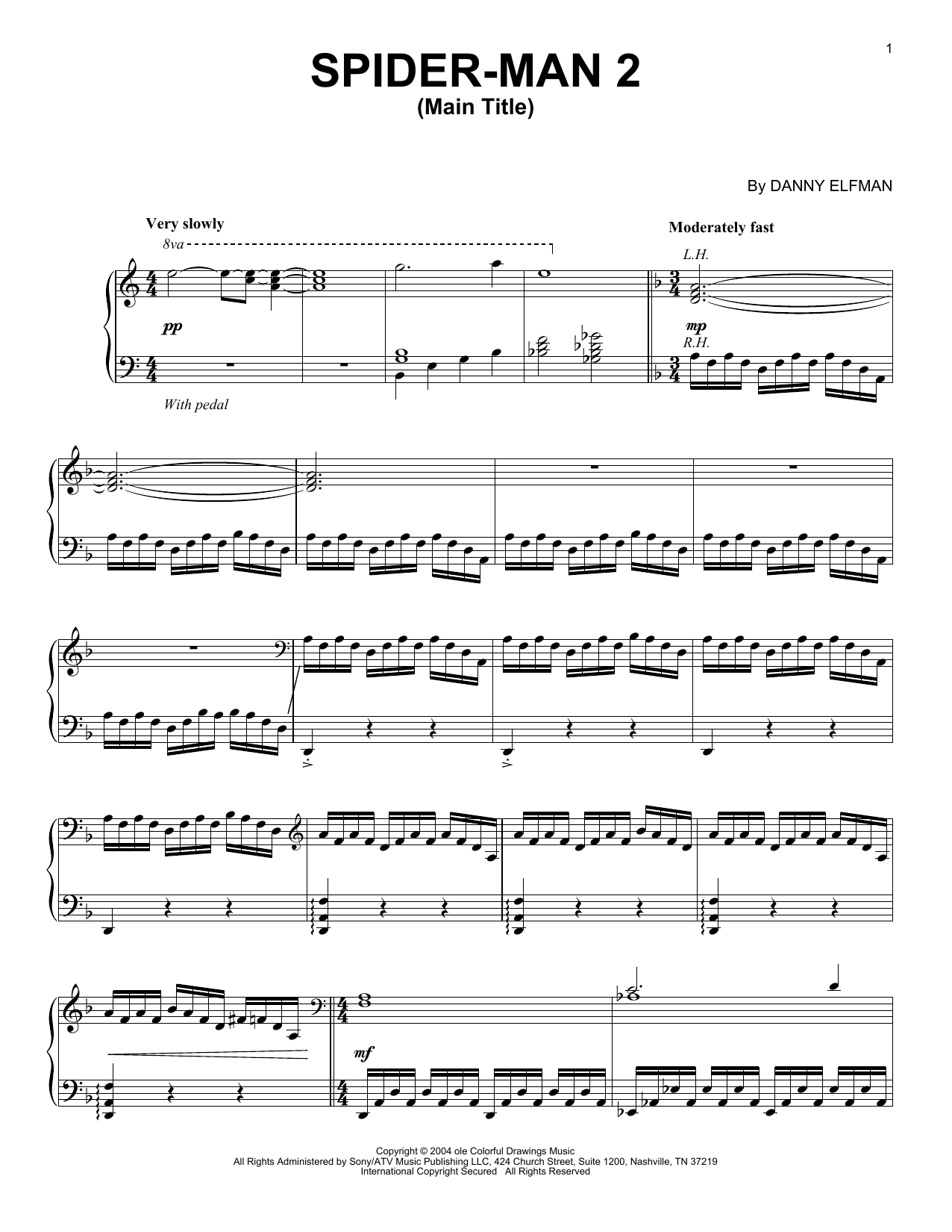 Danny Elfman Spider-Man 2 (Main Title) Sheet Music