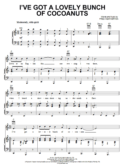 Danny Kaye I've Got A Lovely Bunch Of Cocoanuts Sheet Music
