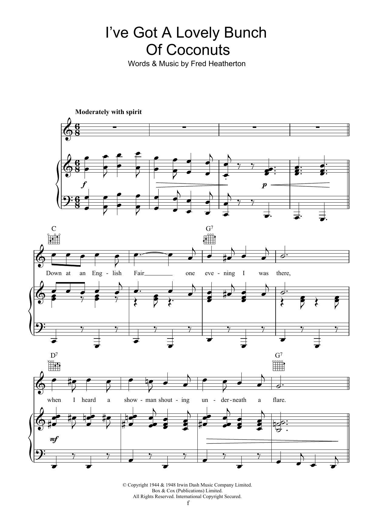 Danny Kaye I've Got A Lovely Bunch Of Coconuts Sheet Music