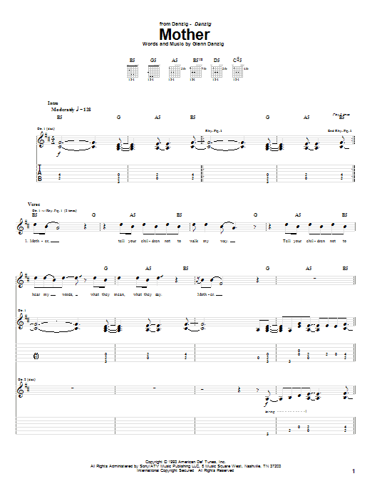 Danzig Mother Sheet Music