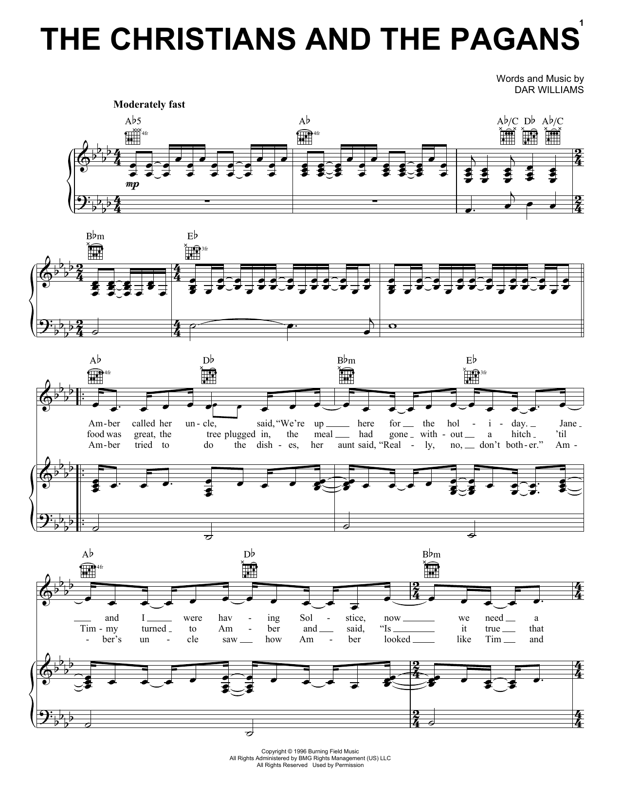Dar Williams The Christians And The Pagans Sheet Music