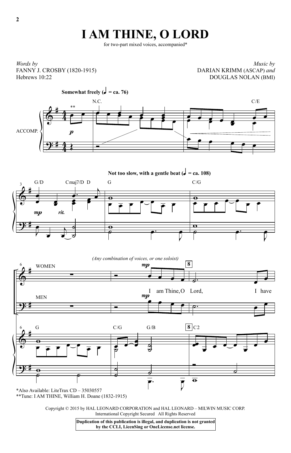 Darian Krimm I Am Thine, O Lord Sheet Music