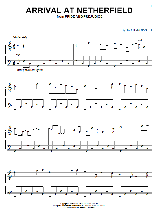 Dario Marianelli Arrival At Netherfield (from Pride And Prejudice) Sheet Music