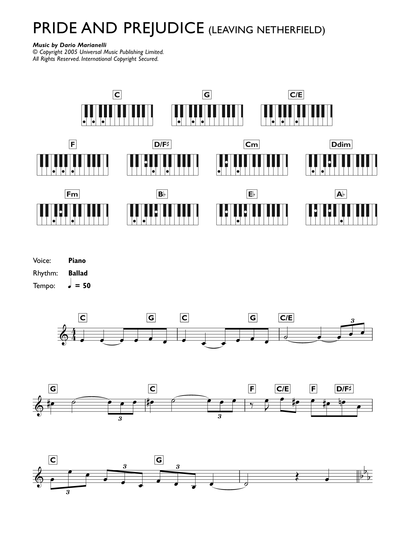Dario Marianelli Leaving Netherfield (from Pride And Prejudice) Sheet Music