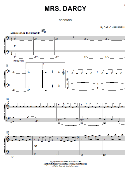 Dario Marianelli Mrs. Darcy (from Pride And Prejudice) (arr. Carol Klose) Sheet Music