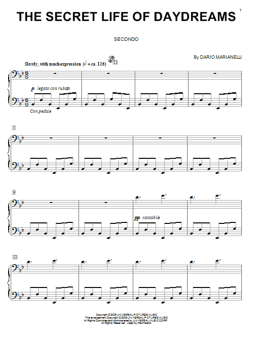 Dario Marianelli The Secret Life Of Daydreams (from Pride And Prejudice) (arr. Carol Klose) Sheet Music