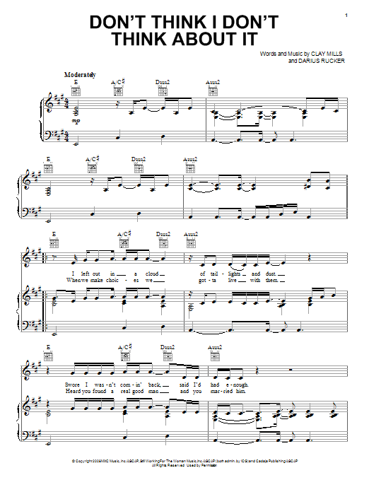 Darius Rucker Don't Think I Don't Think About It Sheet Music