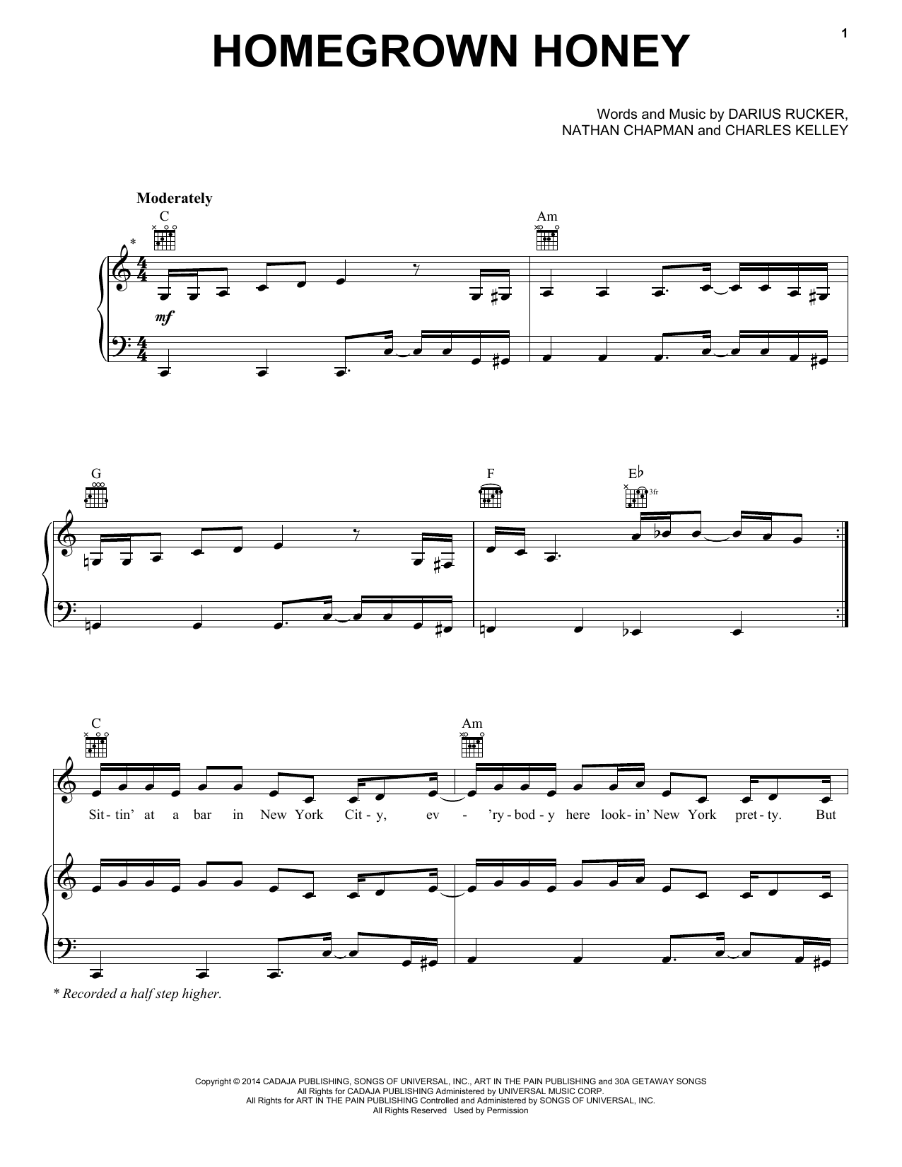Darius Rucker Homegrown Honey Sheet Music