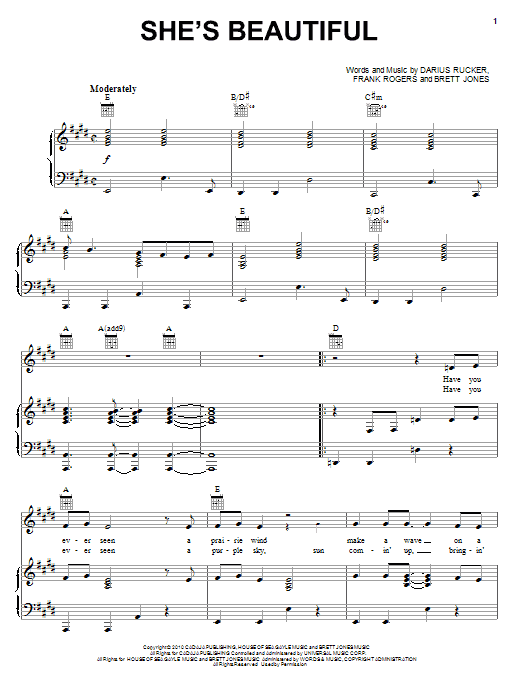 Darius Rucker She's Beautiful Sheet Music