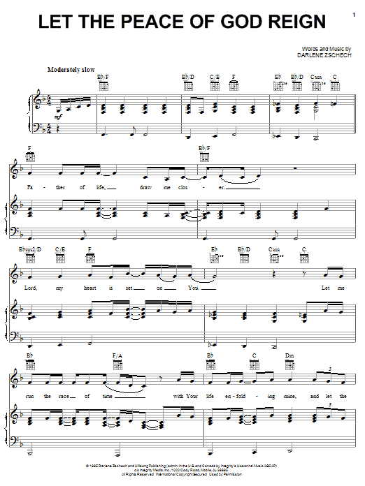 Darlene Zschech Let The Peace Of God Reign Sheet Music