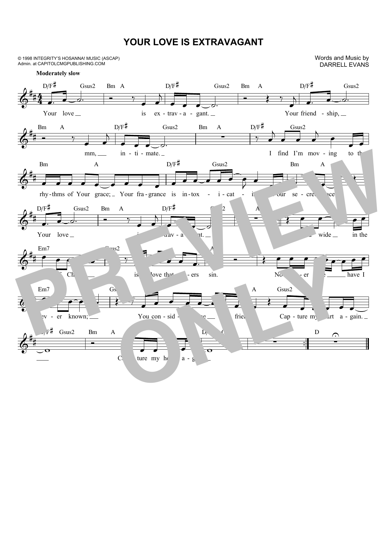 Darrell Evans Your Love Is Extravagant Sheet Music