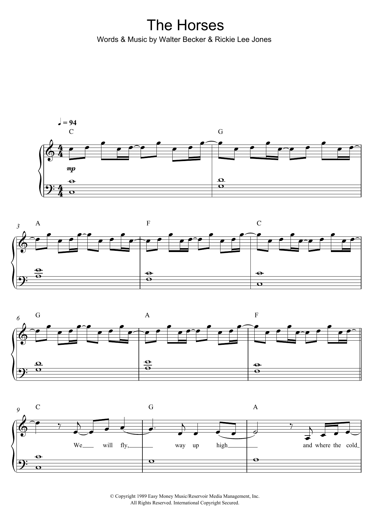 Daryl Braithwaite The Horses Sheet Music