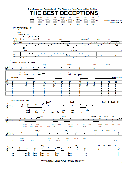 Dashboard Confessional The Best Deceptions Sheet Music