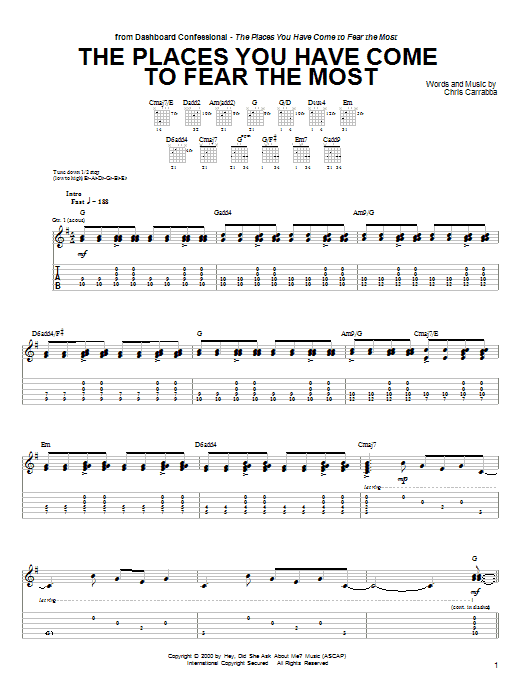 Dashboard Confessional The Places You Have Come To Fear The Most Sheet Music