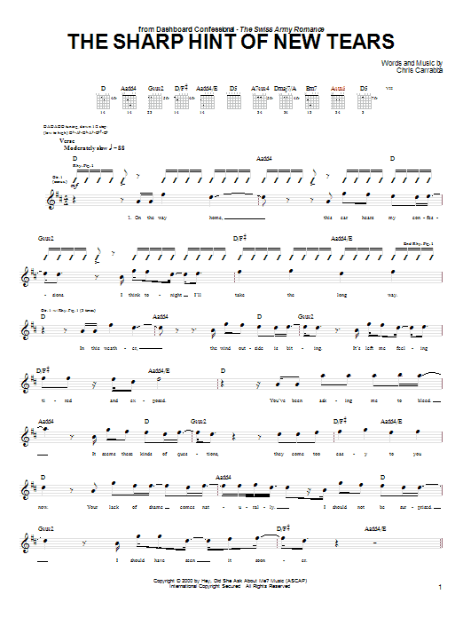 Dashboard Confessional The Sharp Hint Of New Tears Sheet Music