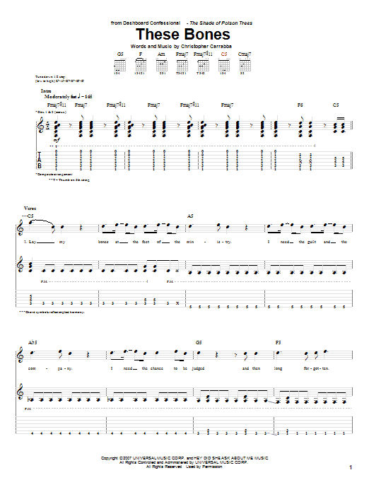 Dashboard Confessional These Bones Sheet Music