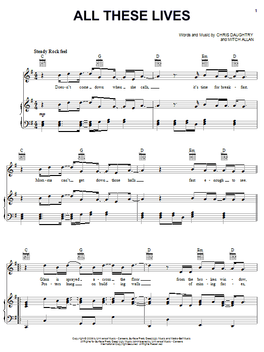 Daughtry All These Lives Sheet Music