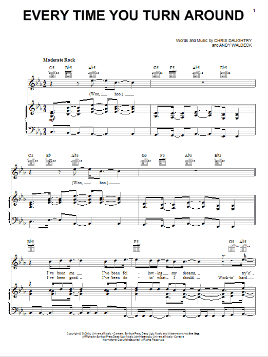 Daughtry Every Time You Turn Around Sheet Music