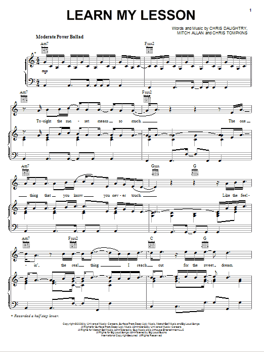 Daughtry Learn My Lesson Sheet Music