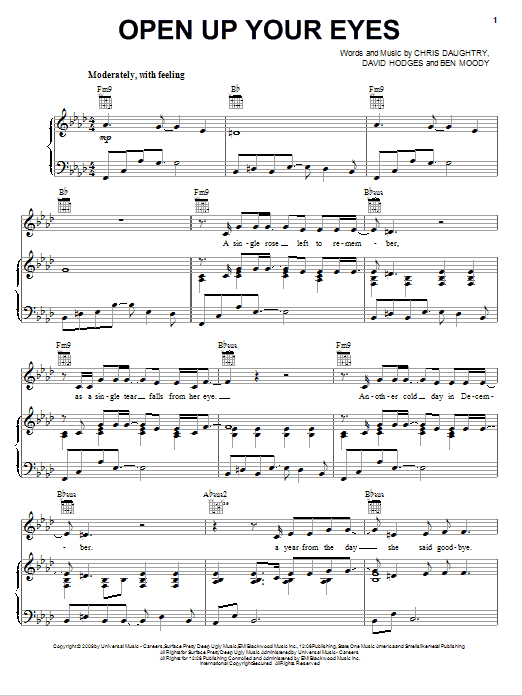 Daughtry Open Up Your Eyes Sheet Music