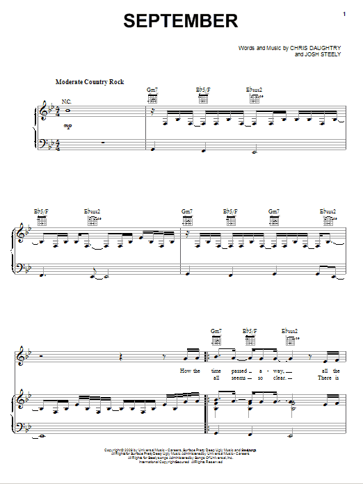 Daughtry September Sheet Music