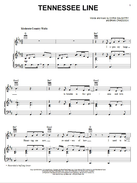 Daughtry Tennessee Line Sheet Music