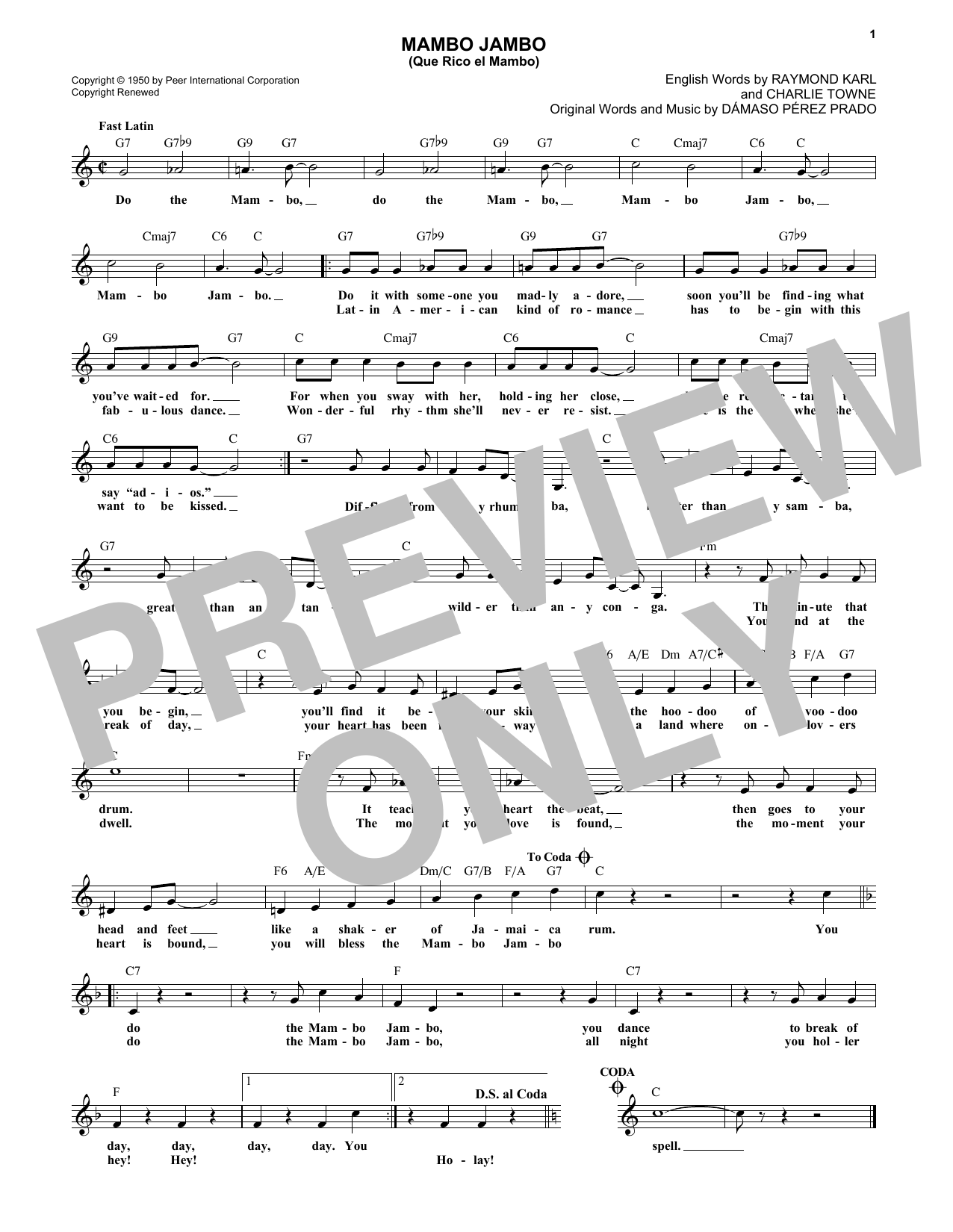 Dave Barbour Mambo Jambo (Que Rico El Mambo) Sheet Music
