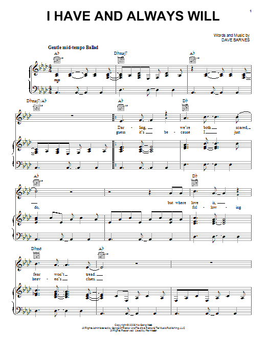 Dave Barnes I Have And Always Will Sheet Music