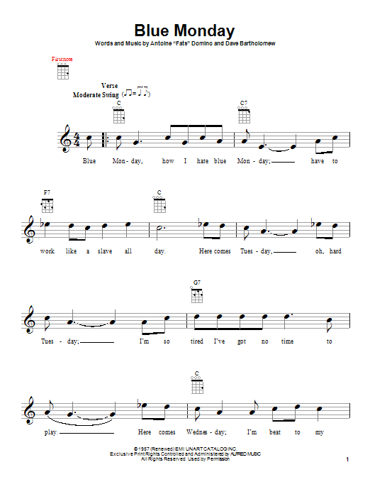 Dave Bartholomew Blue Monday Sheet Music