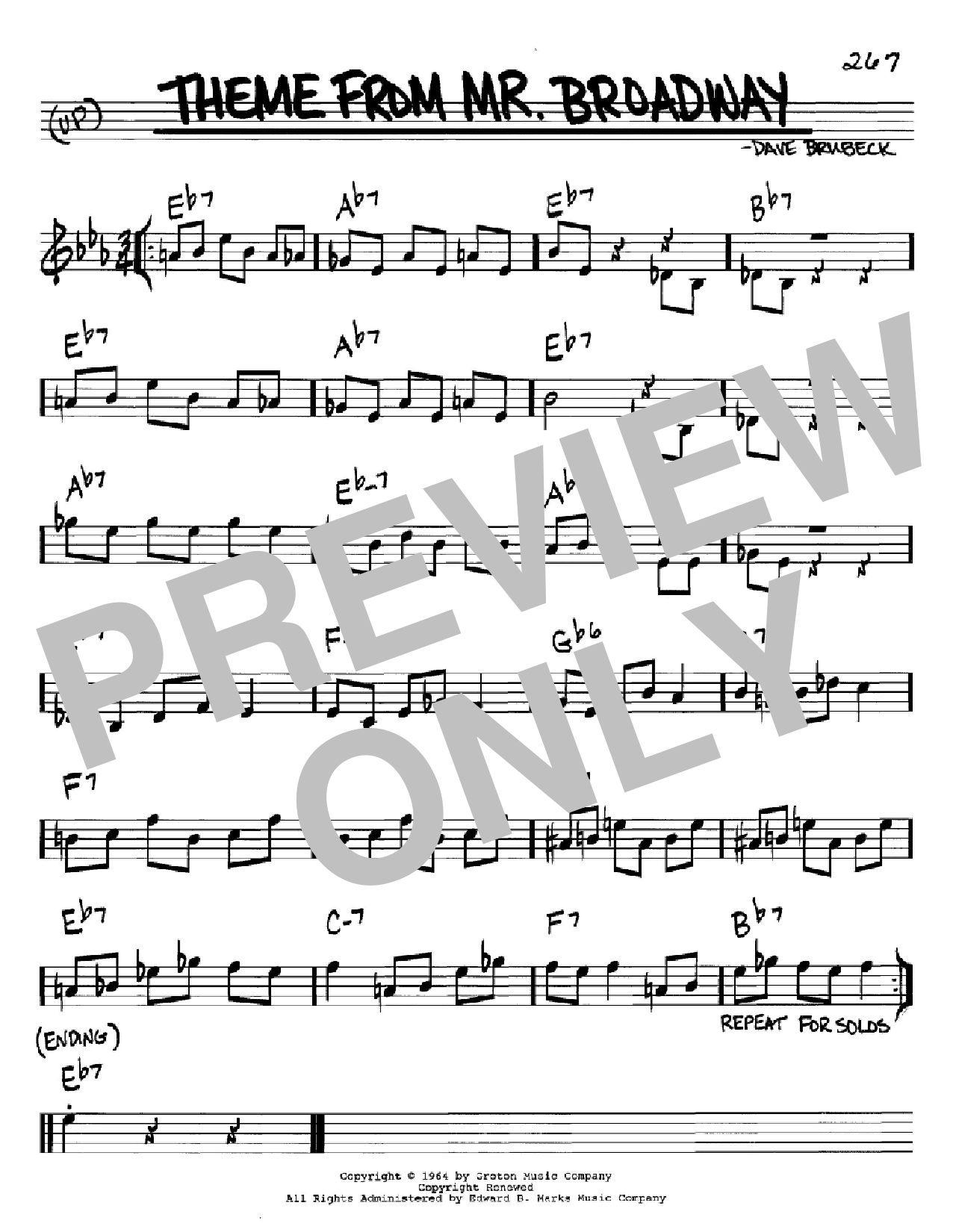 Dave Brubeck Theme From Mr. Broadway Sheet Music