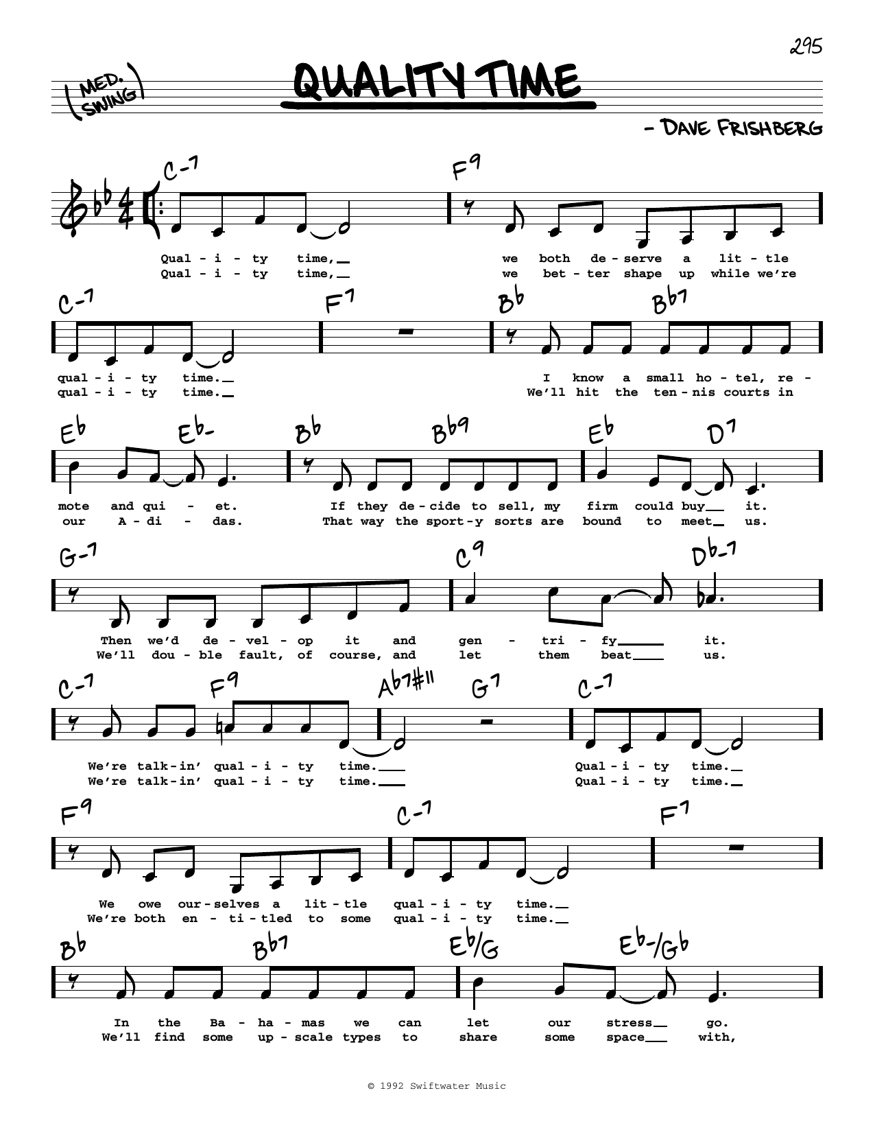 Dave Frishberg Quality Time (Low Voice) Sheet Music