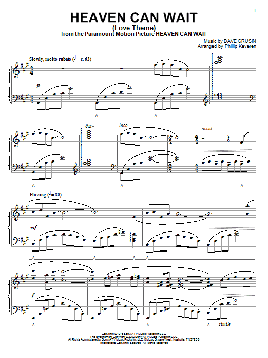 Dave Grusin Heaven Can Wait (Love Theme) (arr. Phillip Keveren) Sheet Music