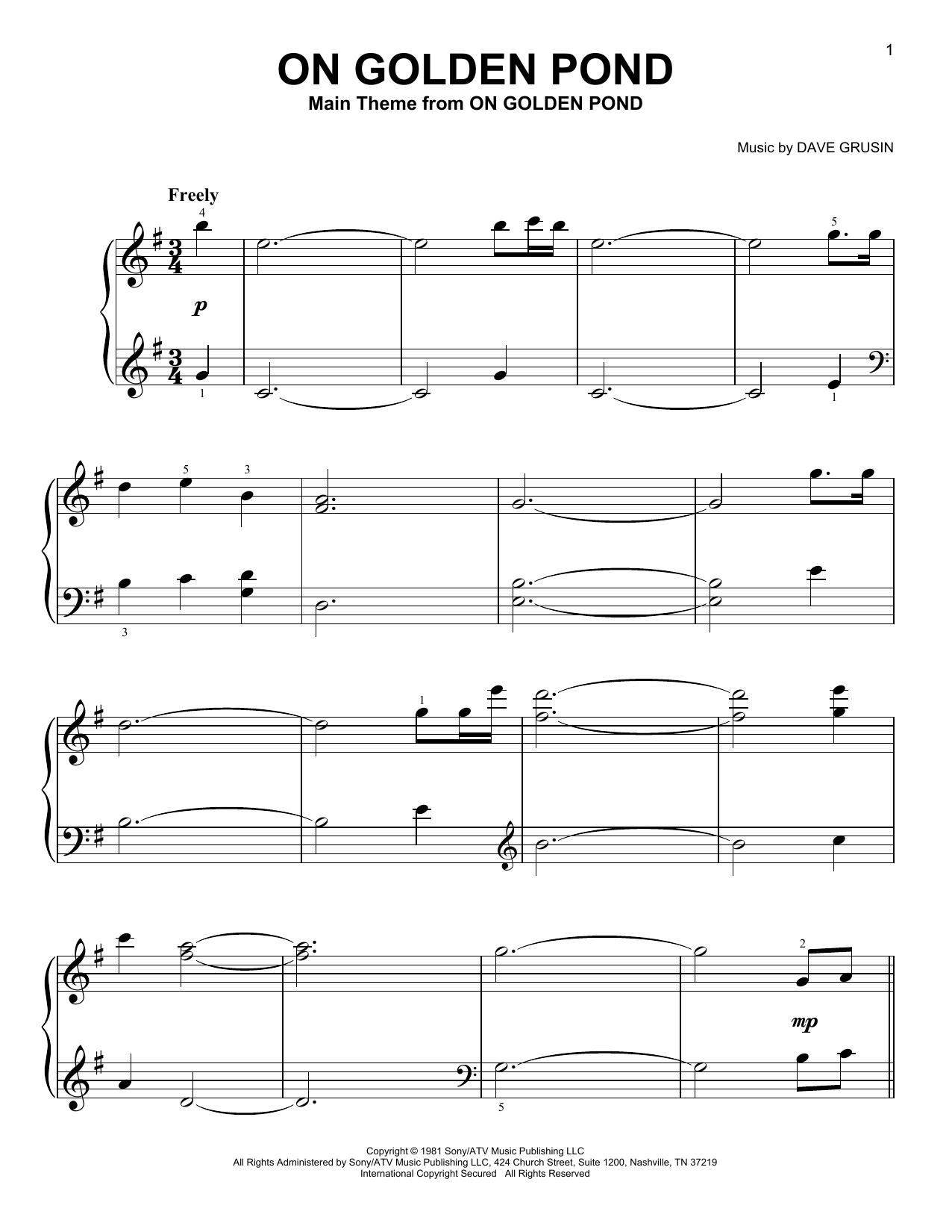 Dave Grusin On Golden Pond (from On Golden Pond) Sheet Music