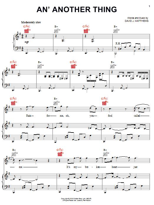 Dave Matthews An' Another Thing Sheet Music