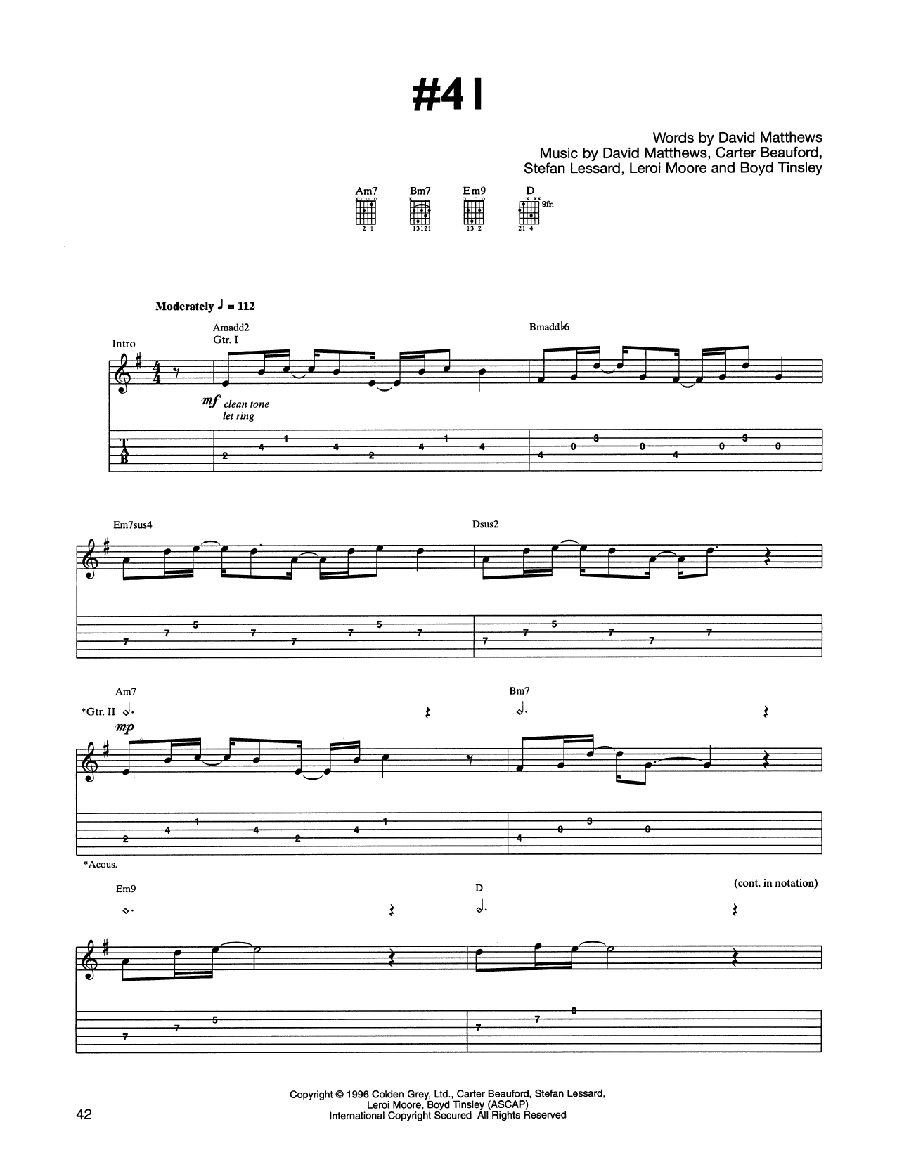 Dave Matthews Band #41 Sheet Music