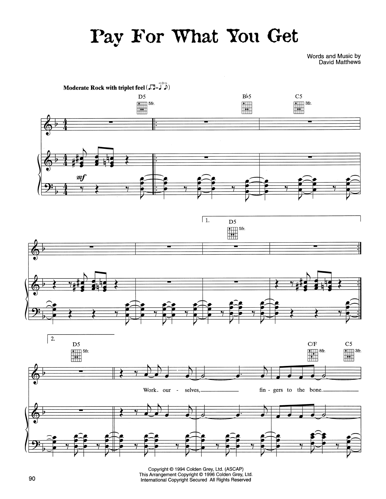 Dave Matthews Band Pay For What You Get Sheet Music