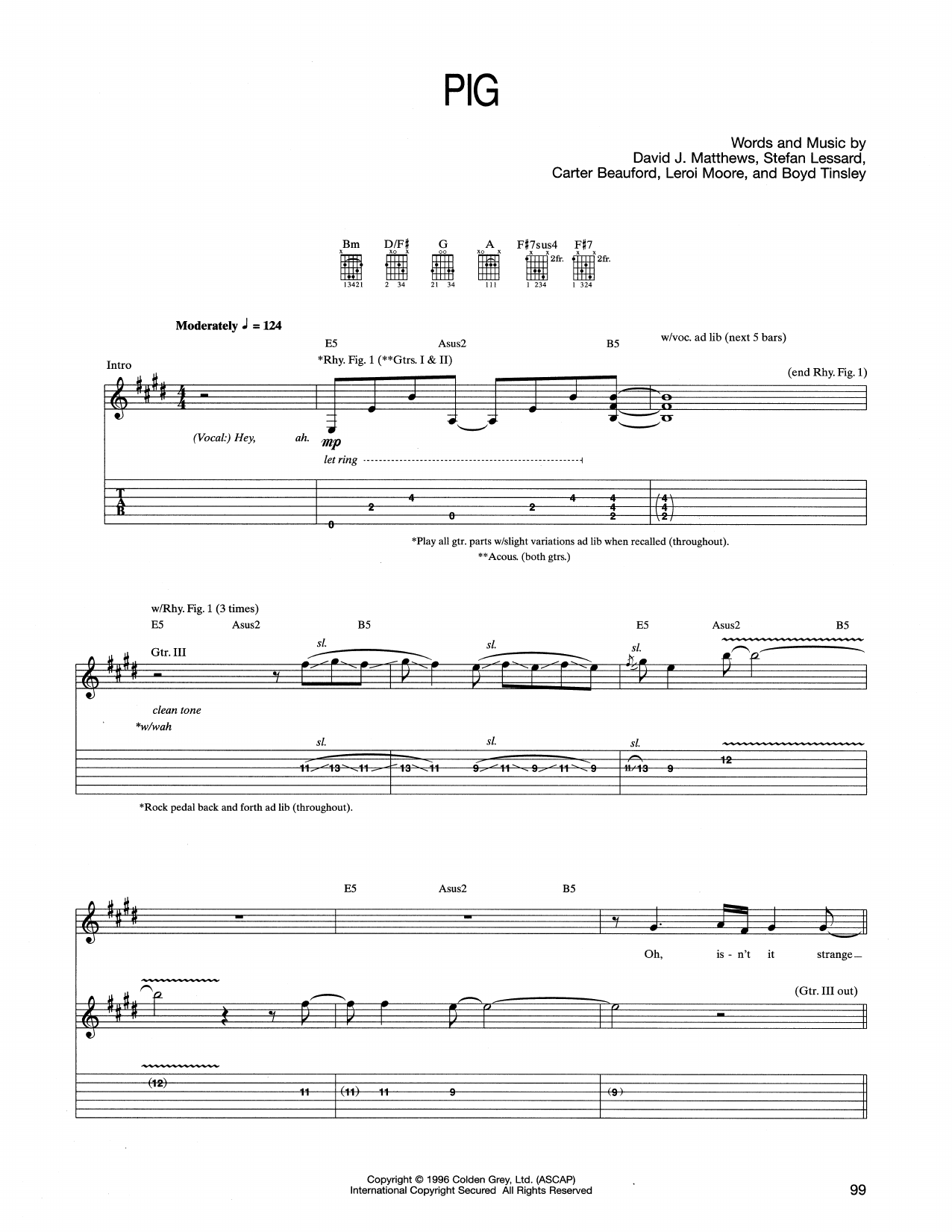 Dave Matthews Band Pig Sheet Music