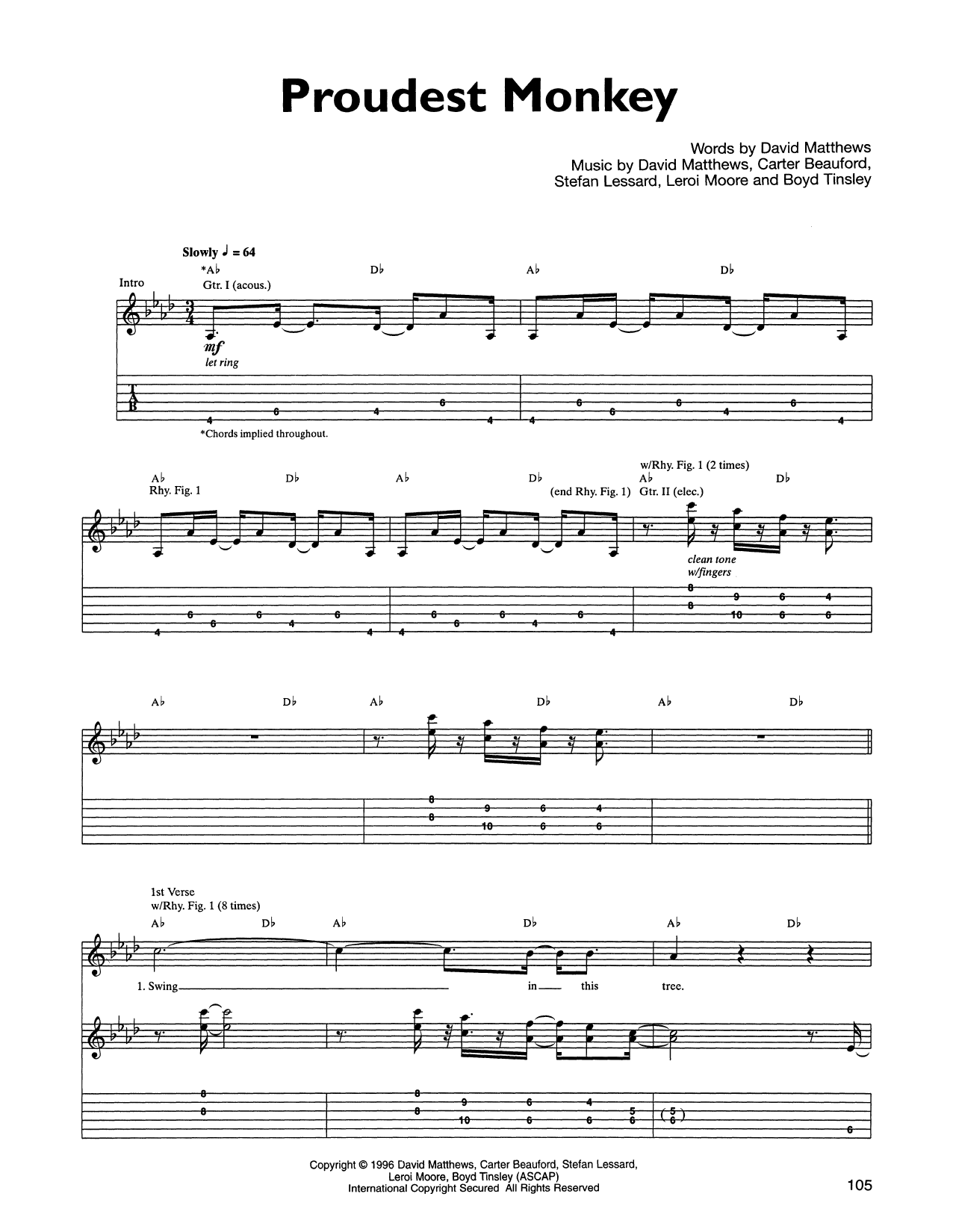 Dave Matthews Band Proudest Monkey Sheet Music
