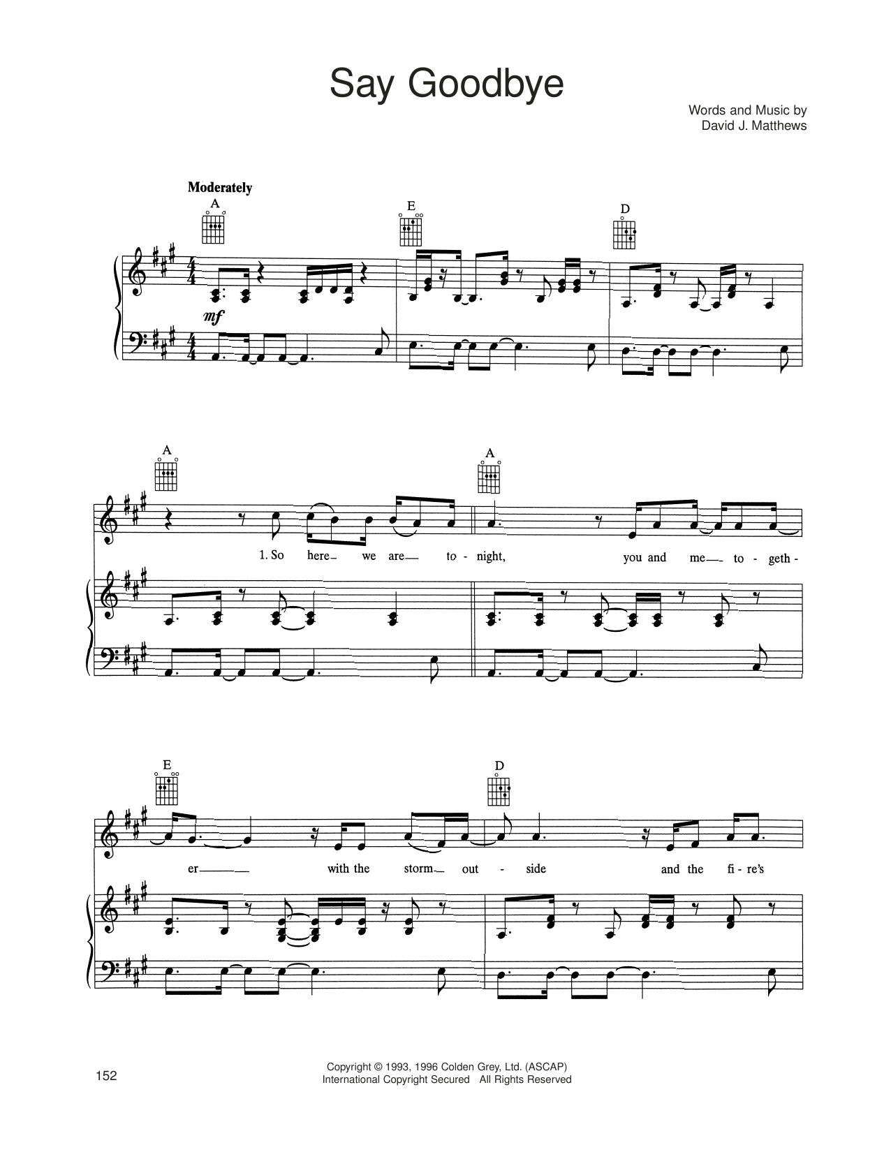 Dave Matthews Band Say Goodbye Sheet Music