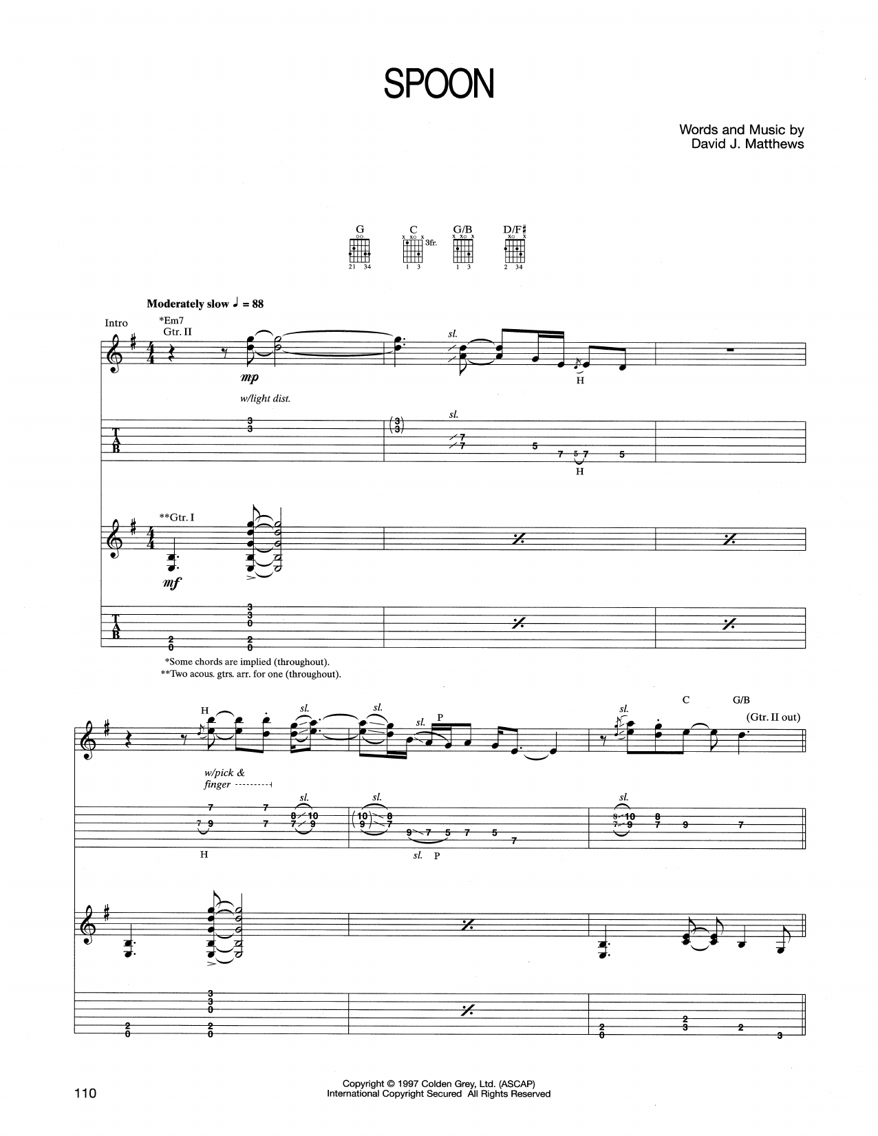 Dave Matthews Band Spoon Sheet Music