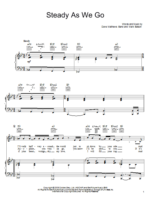 Dave Matthews Band Steady As We Go Sheet Music