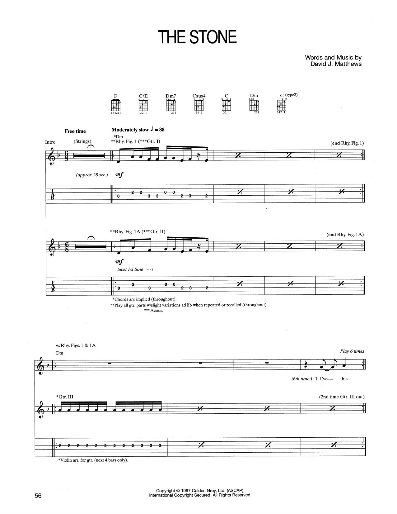 Dave Matthews Band The Stone Sheet Music