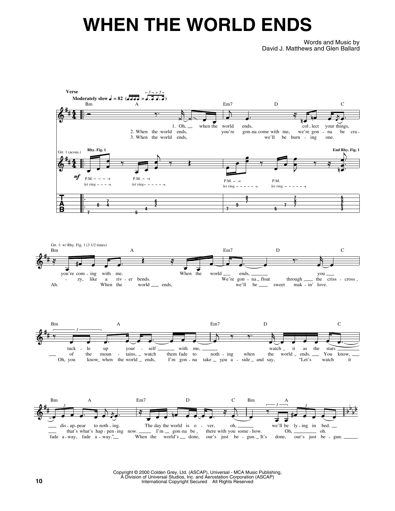 Dave Matthews Band When The World Ends Sheet Music
