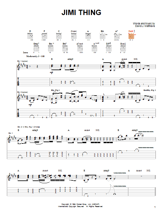 Dave Matthews & Tim Reynolds Jimi Thing Sheet Music