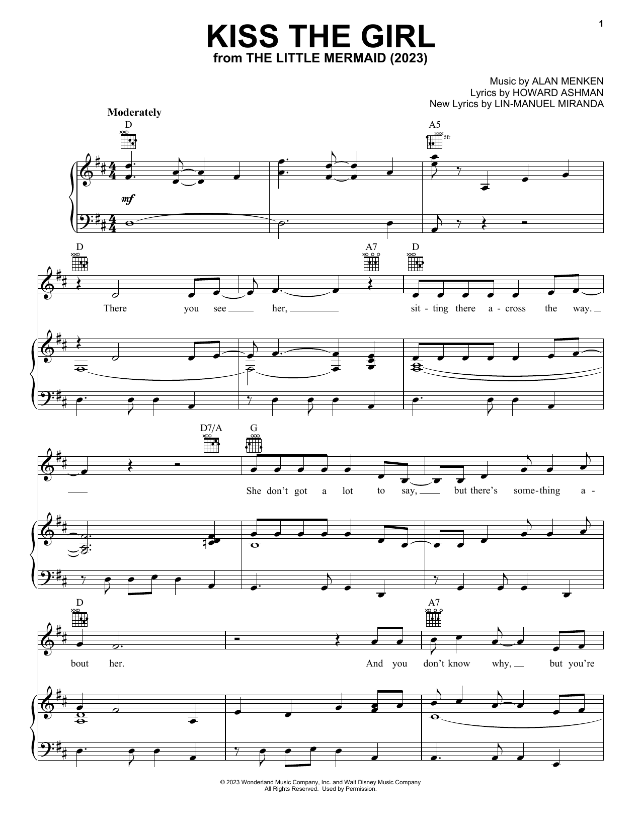 Daveed Diggs, Awkwafina, & Jacob Tremblay Kiss The Girl (from The Little Mermaid) (2023) Sheet Music