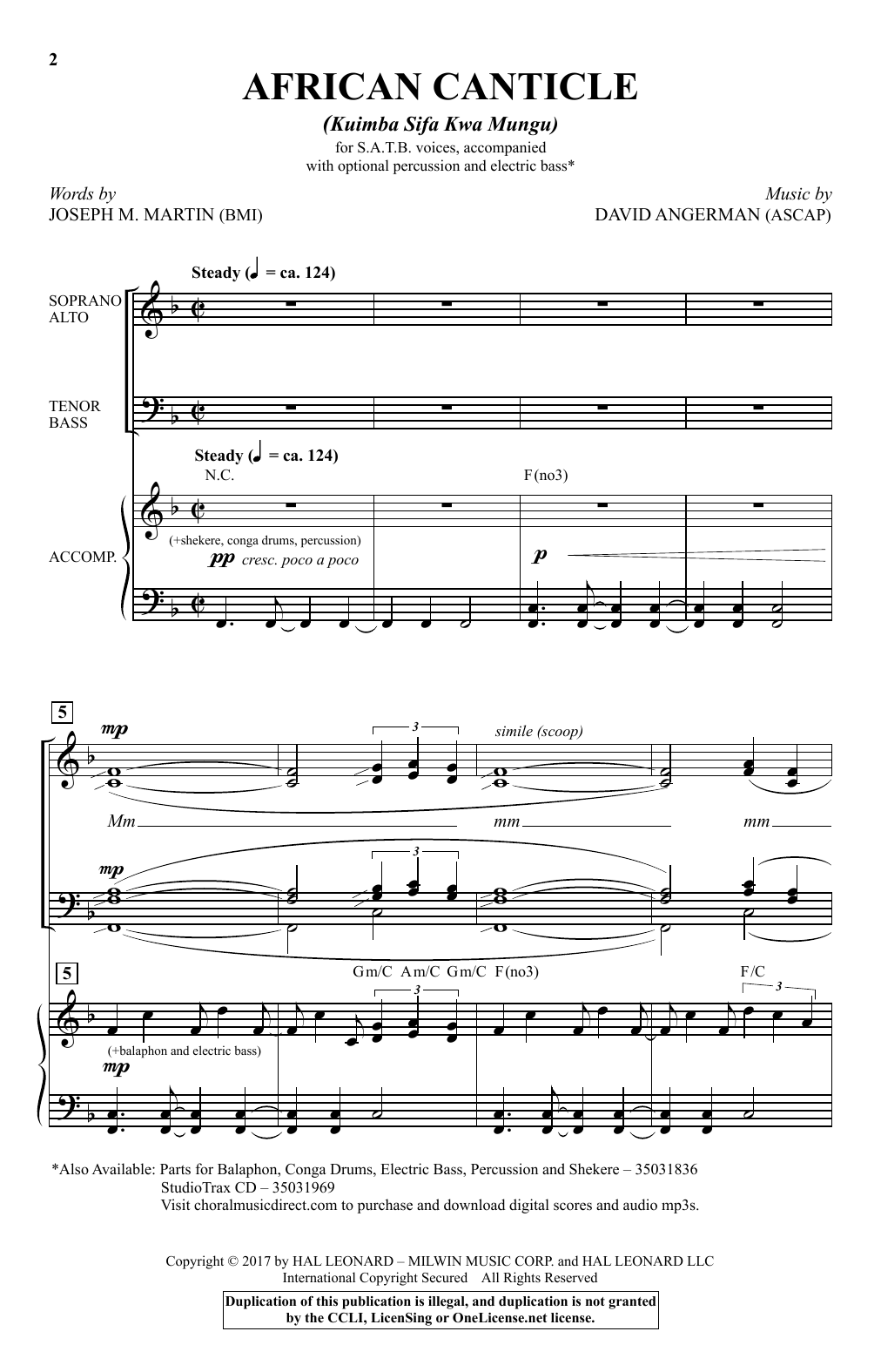 David Angerman African Canticle (Kuimba Sifa Kwa Mungu) Sheet Music