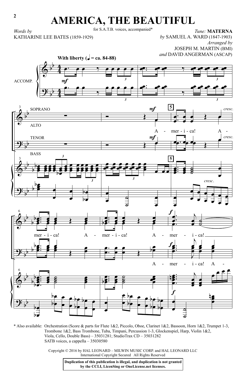 David Angerman America, The Beautiful - Festival Edition Sheet Music