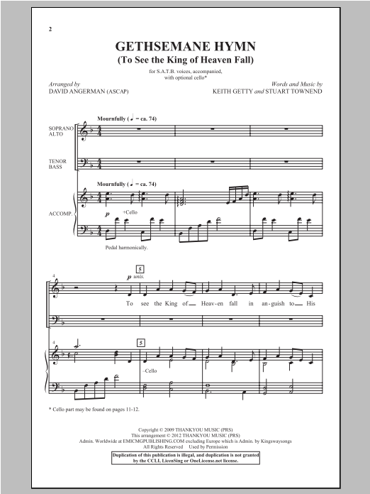 David Angerman Gethsemane Hymn Sheet Music