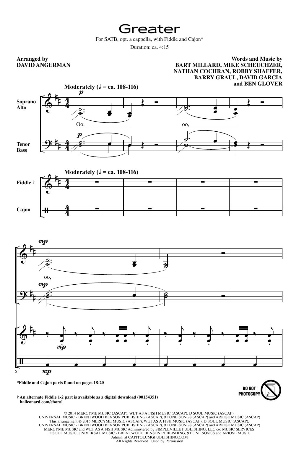 David Angerman Greater Sheet Music